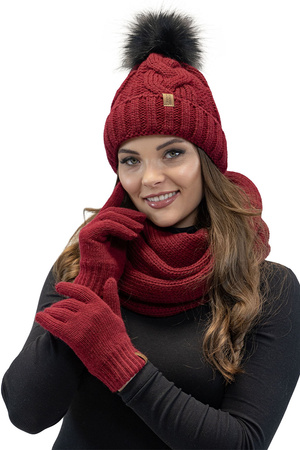 Vivisence 7014 Kmpl+R Komplet czapka+komin+r�kawiczki, bordowy
