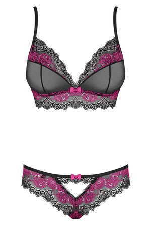 Obsessive Tulia set Nocna komplet biustonosz + stringi, czarny