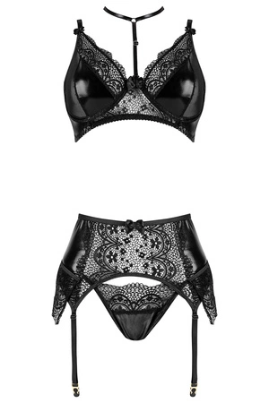 Beauty Night Noir Fantasy set BN6748 Nocna komplet biustonosz + stringi + pas do pończoch, black
