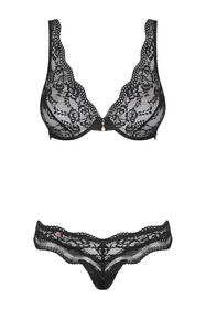 Obsessive Luvae set Nocna komplet biustonosz + stringi, czarny