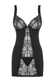 Obsessive Heartina chemise Nocna komplet koszulka + stringi, czarny