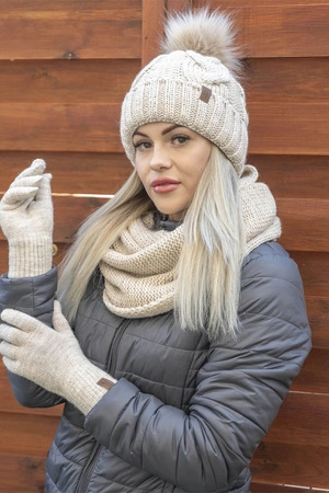 Vivisence 7014Kmpl Komplet czapka+komin, beżowy jasny