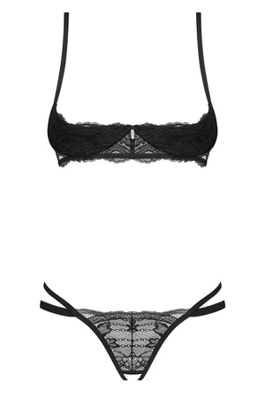 Obsessive Nutris 2-pcs crotchless set Nocna komplet biustonosz + stringi, czarny