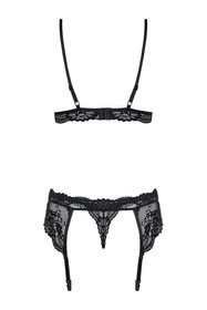 Obsessive 810-SEG-1 Nocna komplet biustonosz + stringi + pas do pończoch, czarny